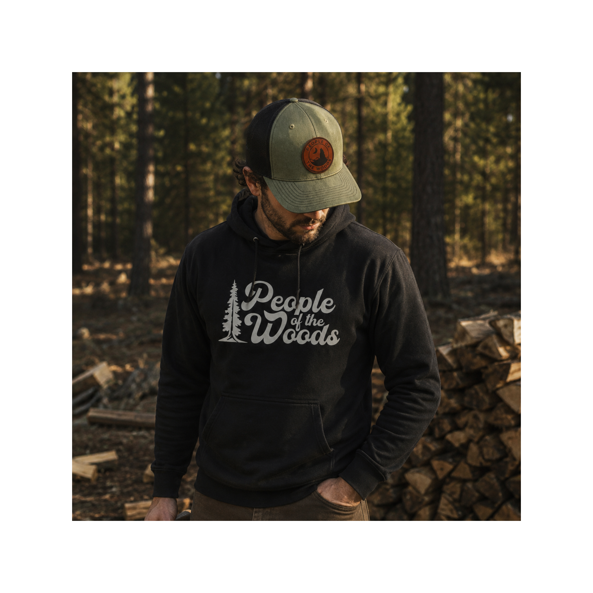 People of the Woods Wolf Leather Patch Hat
