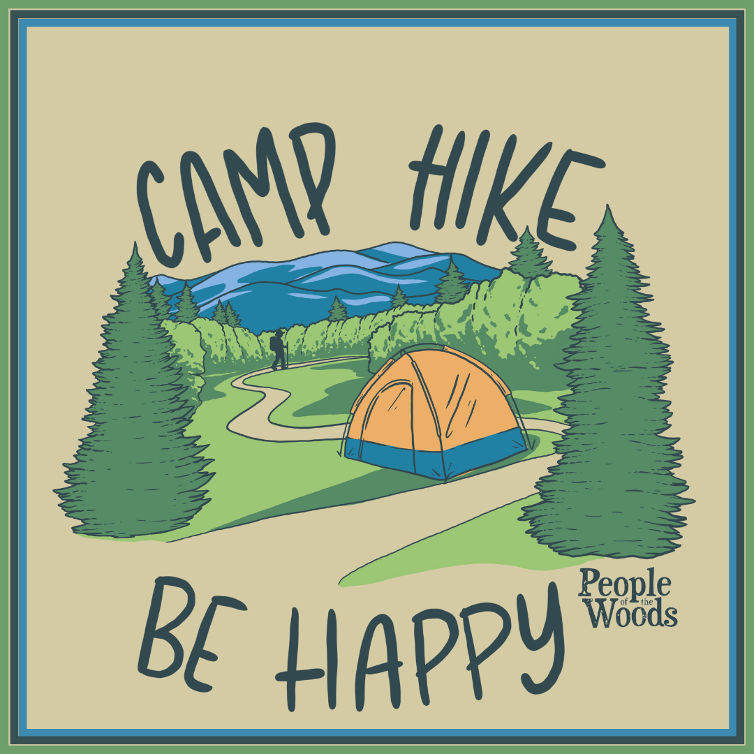 "Camp, Hike, Be Happy" Sticker