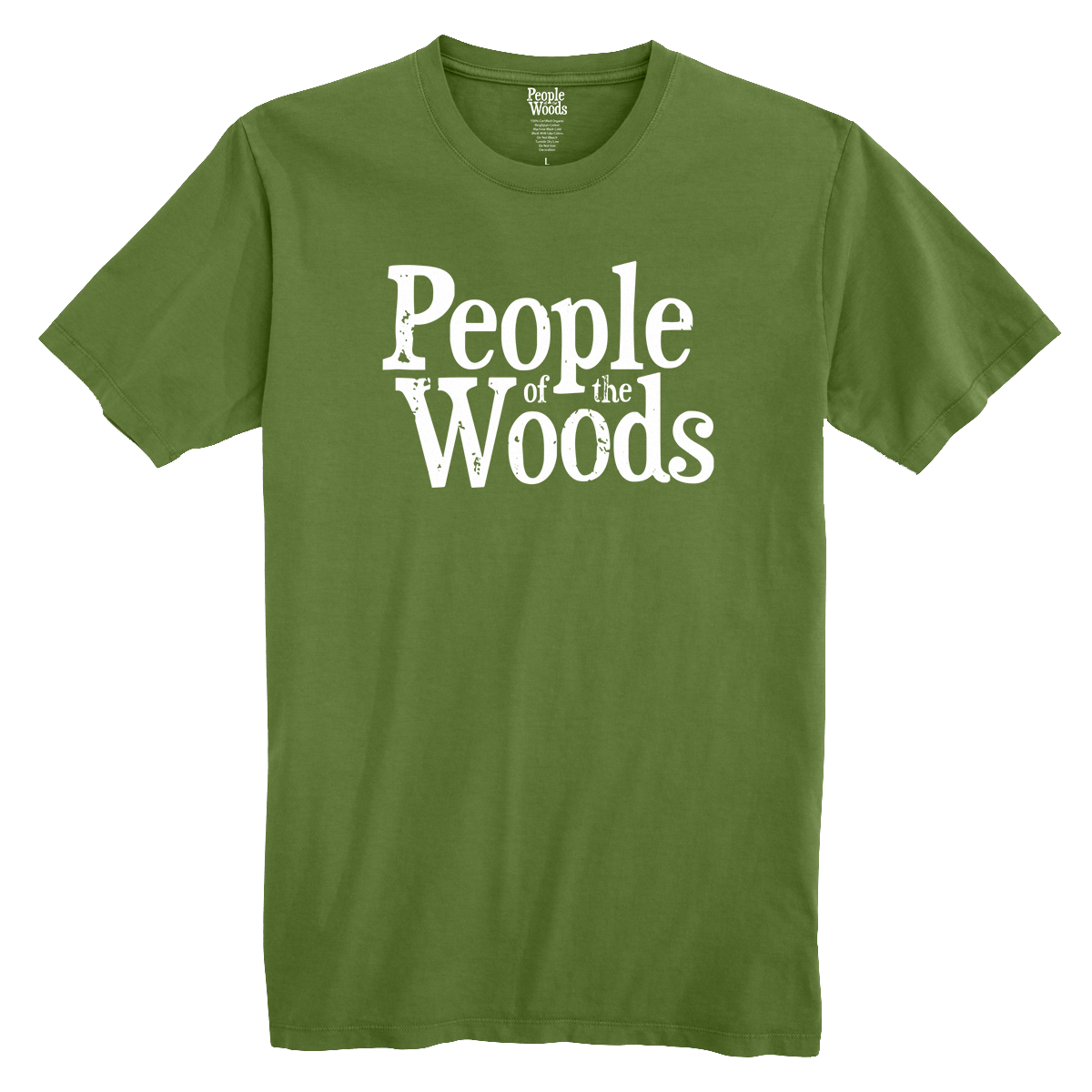 Kale Green People of the Woods t-shirt.  Ultra comfortable and soft to show you are a People of the Woods.