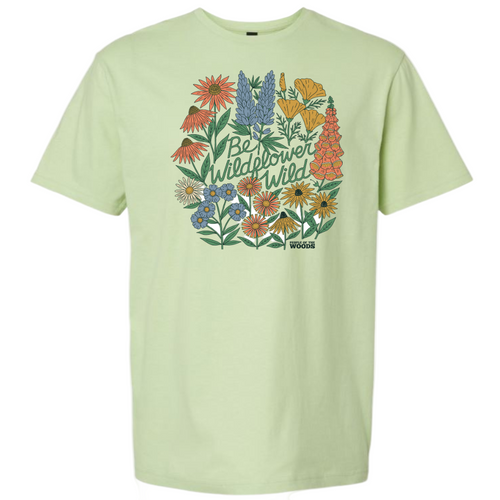 Light green t-shirt with floral design and text