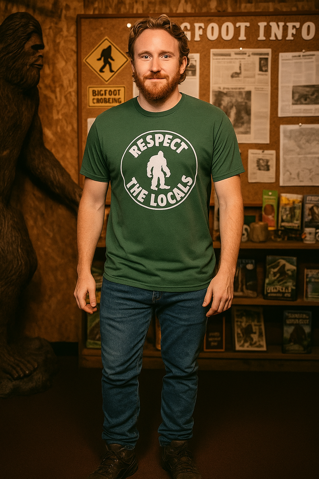 People of the Woods outdoor graphic shirt — Bigfoot design